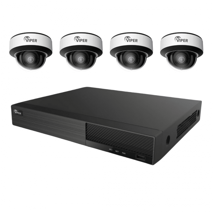 Viper 12MP NVR + 4 x 4K Motorised E3 AI Vandal Dome Cameras