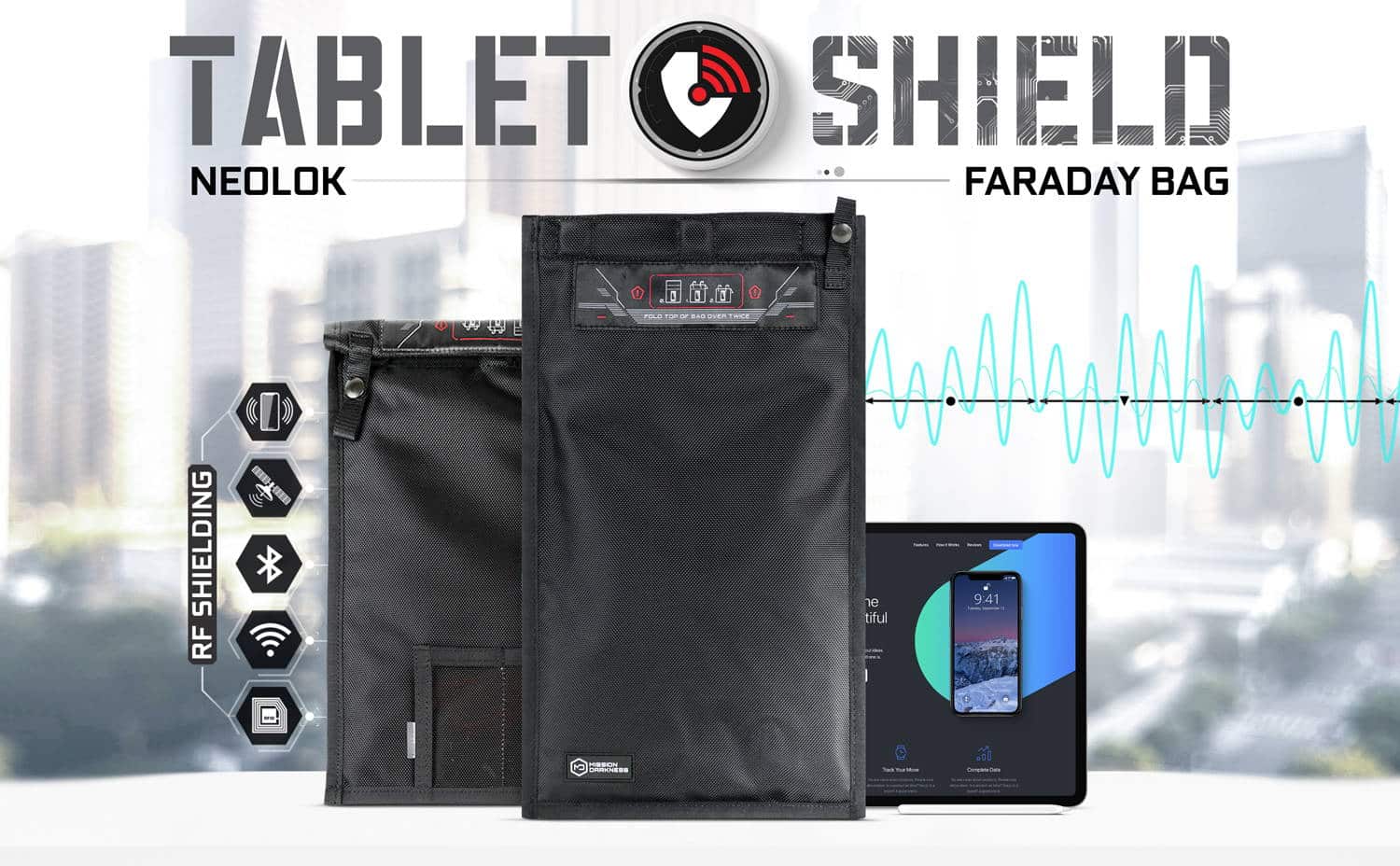 Cryptsec | Mission Darkness™ NeoLok Faraday Bag for Phones with Battery Kit